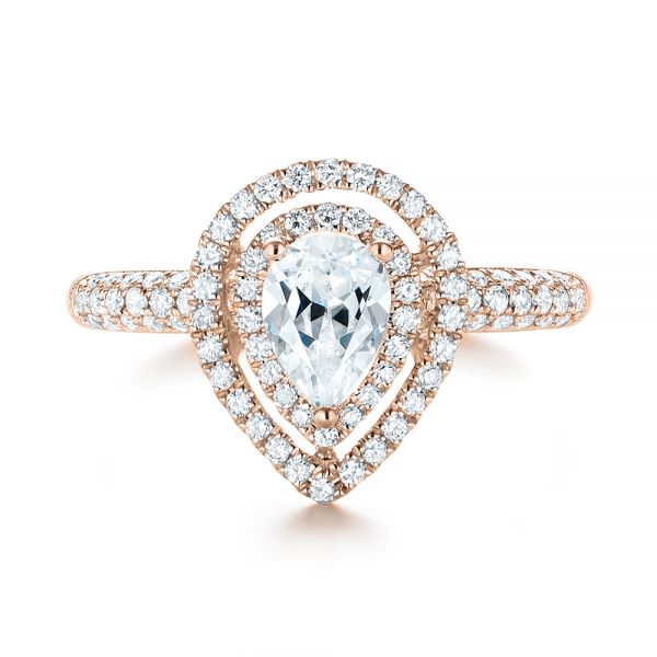 18k Rose Gold 18k Rose Gold Double Halo Diamond Engagement Ring - Top View - 103091