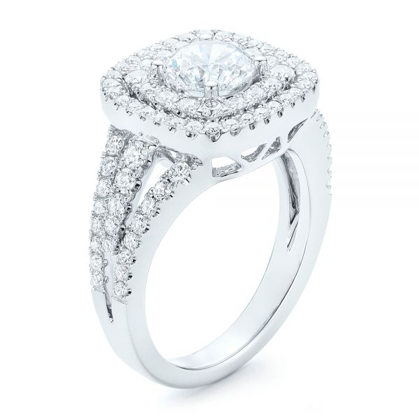 18k White Gold 18k White Gold Double Halo Diamond Engagement Ring - Three-Quarter View -  102487