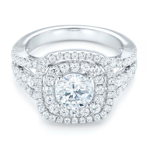 18k White Gold 18k White Gold Double Halo Diamond Engagement Ring - Flat View -  102487