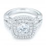 18k White Gold 18k White Gold Double Halo Diamond Engagement Ring - Flat View -  102487 - Thumbnail