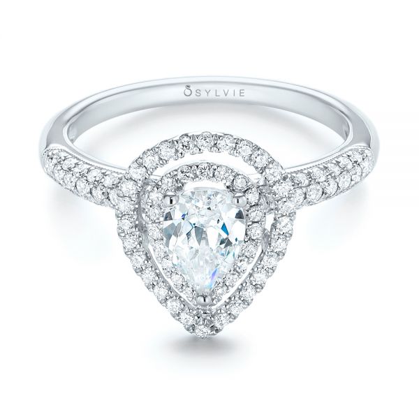 14k White Gold 14k White Gold Double Halo Diamond Engagement Ring - Flat View -  103091