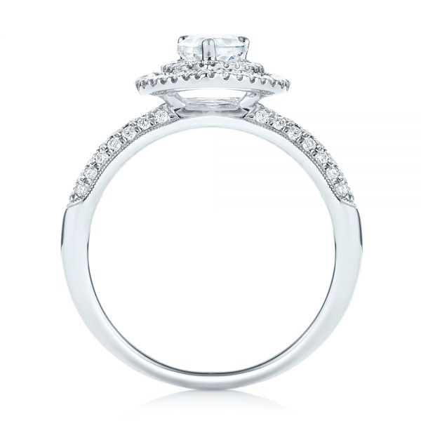 18k White Gold Double Halo Diamond Engagement Ring - Front View - 103091