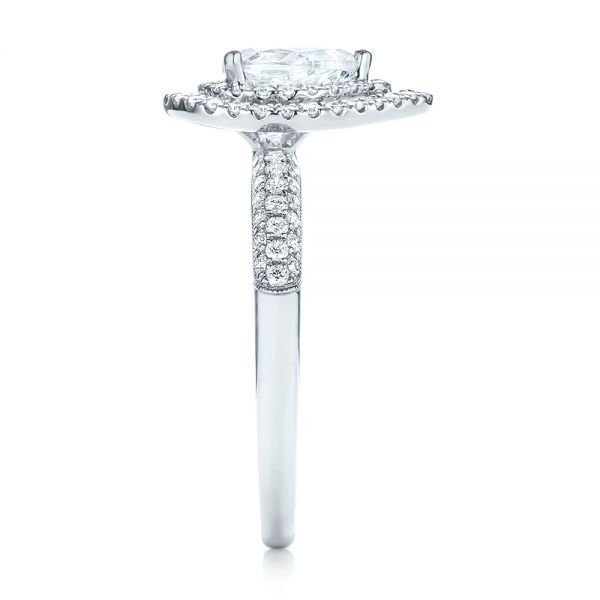 18k White Gold Double Halo Diamond Engagement Ring - Side View - 103091