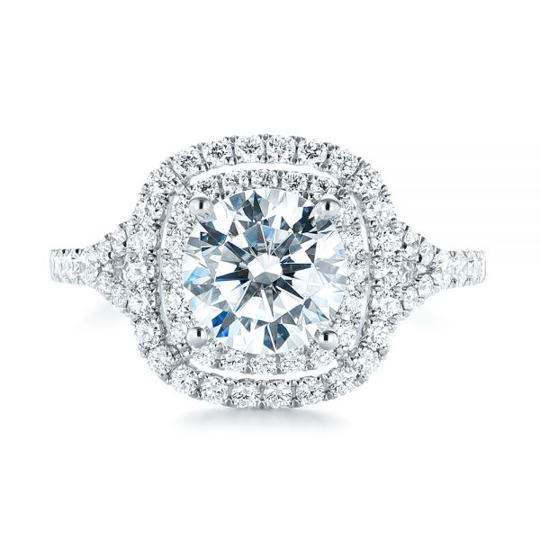 18k White Gold Double Halo Diamond Engagement Ring - Top View - 103061