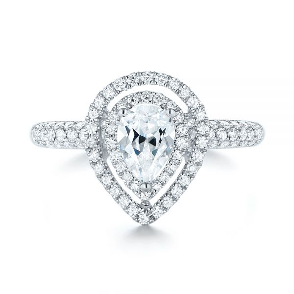 18k White Gold Double Halo Diamond Engagement Ring - Top View - 103091