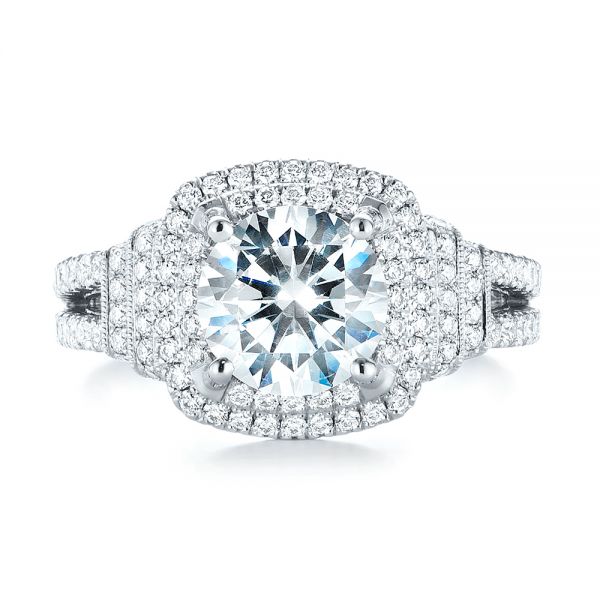 18k White Gold Double Halo Diamond Engagement Ring - Top View -  103712