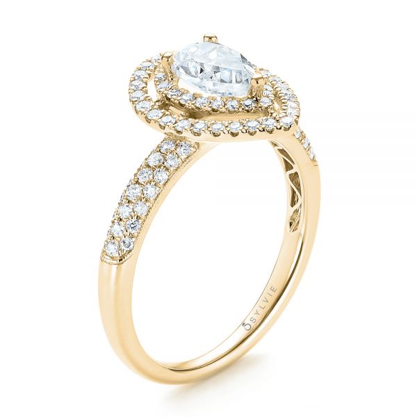 18k Yellow Gold 18k Yellow Gold Double Halo Diamond Engagement Ring - Three-Quarter View -  103091