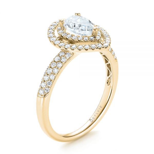 18k Yellow Gold 18k Yellow Gold Double Halo Diamond Engagement Ring - Three-Quarter View - 103091