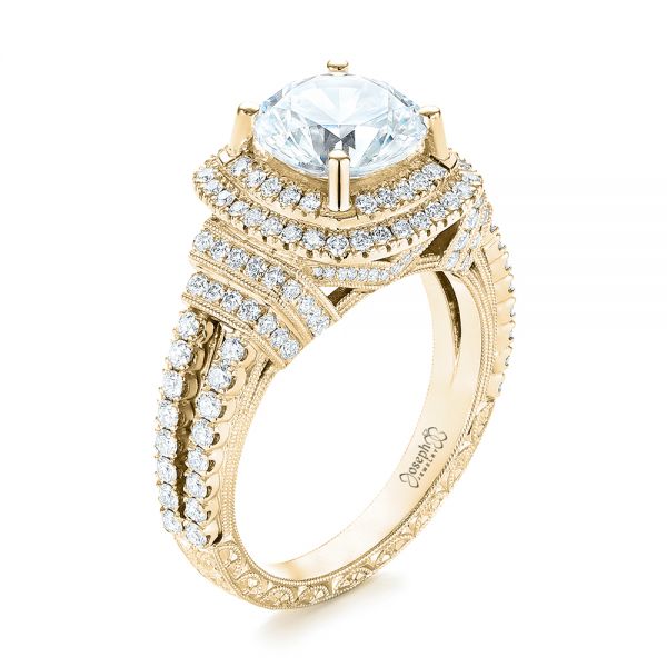 18k Yellow Gold 18k Yellow Gold Double Halo Diamond Engagement Ring - Three-Quarter View -  103712