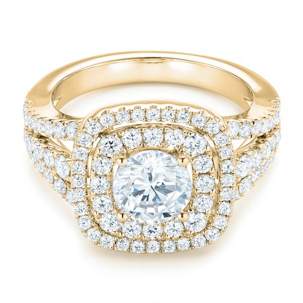 14k Yellow Gold 14k Yellow Gold Double Halo Diamond Engagement Ring - Flat View -  102487