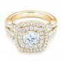 18k Yellow Gold 18k Yellow Gold Double Halo Diamond Engagement Ring - Flat View -  102487 - Thumbnail
