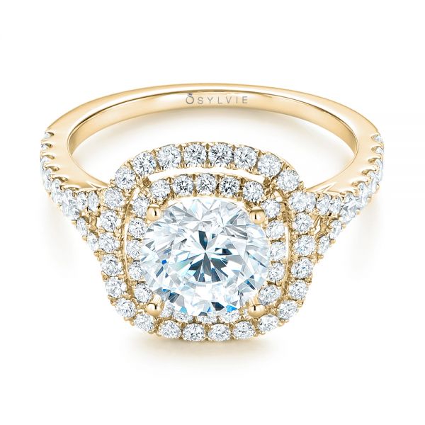 18k Yellow Gold 18k Yellow Gold Double Halo Diamond Engagement Ring - Flat View - 103061