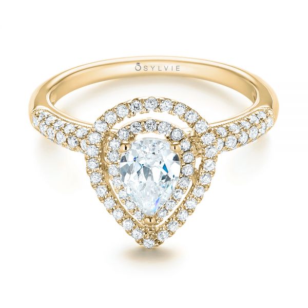 18k Yellow Gold 18k Yellow Gold Double Halo Diamond Engagement Ring - Flat View - 103091