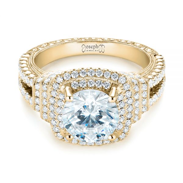 18k Yellow Gold 18k Yellow Gold Double Halo Diamond Engagement Ring - Flat View - 103712
