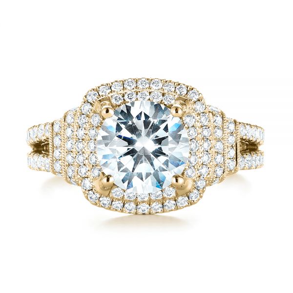 18k Yellow Gold 18k Yellow Gold Double Halo Diamond Engagement Ring - Top View - 103712
