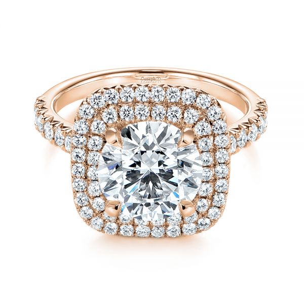 18k Rose Gold 18k Rose Gold Double Halo French Cut Diamond Engagement Ring - Flat View -  105985