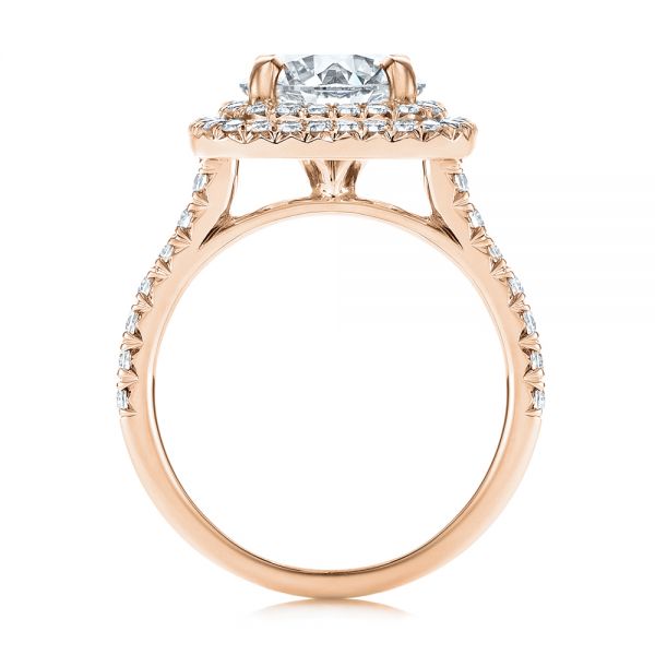 18k Rose Gold 18k Rose Gold Double Halo French Cut Diamond Engagement Ring - Front View -  105985