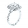 18k White Gold Double Halo French Cut Diamond Engagement Ring - Three-Quarter View -  105985 - Thumbnail