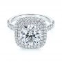 18k White Gold Double Halo French Cut Diamond Engagement Ring - Flat View -  105985 - Thumbnail