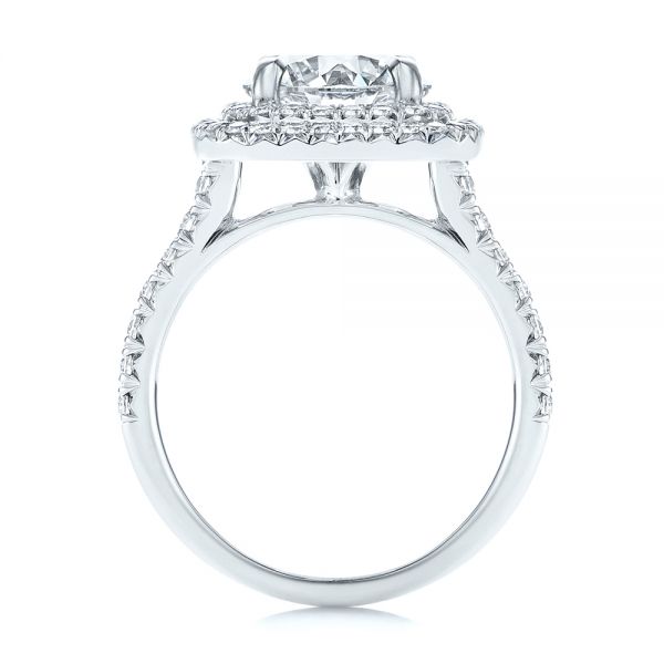18k White Gold Double Halo French Cut Diamond Engagement Ring - Front View -  105985