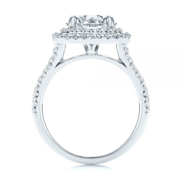 18k White Gold Double Halo French Cut Diamond Engagement Ring - Front View - 105985