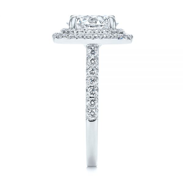 18k White Gold Double Halo French Cut Diamond Engagement Ring - Side View - 105985