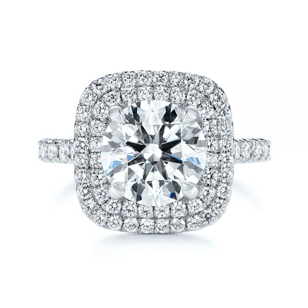 18k White Gold Double Halo French Cut Diamond Engagement Ring - Top View -  105985