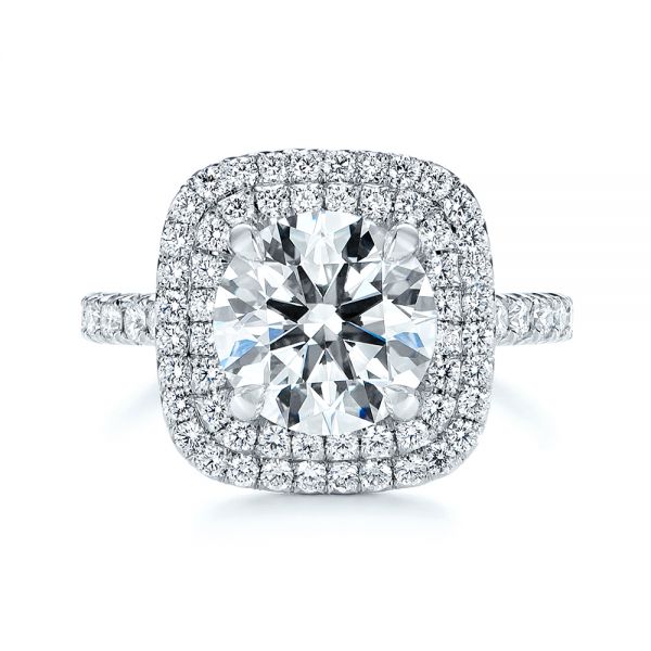 18k White Gold Double Halo French Cut Diamond Engagement Ring - Top View - 105985