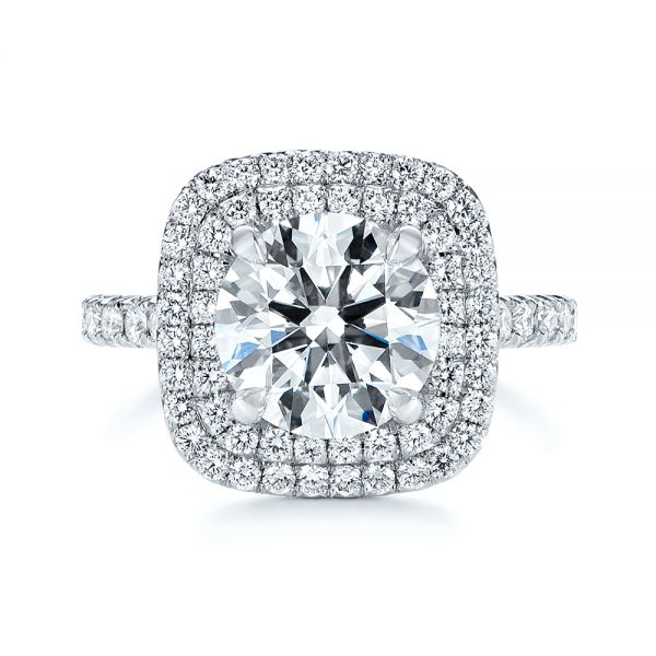 14k White Gold 14k White Gold Double Halo French Cut Diamond Engagement Ring - Top View -  105985