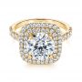18k Yellow Gold 18k Yellow Gold Double Halo French Cut Diamond Engagement Ring - Flat View -  105985 - Thumbnail