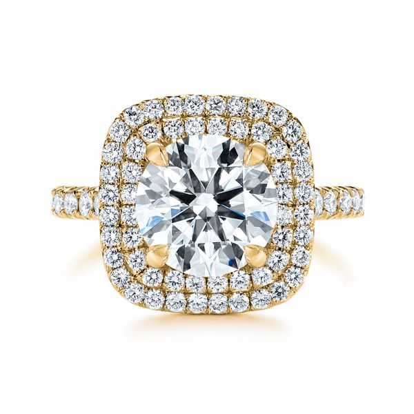18k Yellow Gold 18k Yellow Gold Double Halo French Cut Diamond Engagement Ring - Top View -  105985