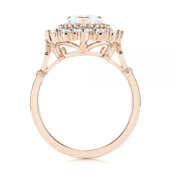 18k Rose Gold 18k Rose Gold Double Halo Pear Moissanite Engagement Ring - Front View - 105108