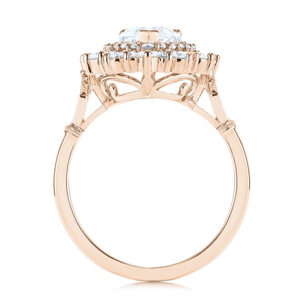 14k Rose Gold 14k Rose Gold Double Halo Pear Moissanite Engagement Ring - Front View -  105108