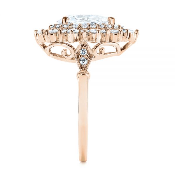 18k Rose Gold 18k Rose Gold Double Halo Pear Moissanite Engagement Ring - Side View - 105108