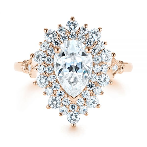 18k Rose Gold 18k Rose Gold Double Halo Pear Moissanite Engagement Ring - Top View - 105108