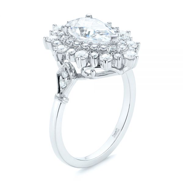 18k White Gold 18k White Gold Double Halo Pear Moissanite Engagement Ring - Three-Quarter View -  105108