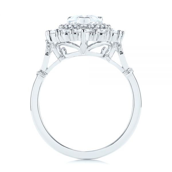  Platinum Double Halo Pear Moissanite Engagement Ring - Front View -  105108
