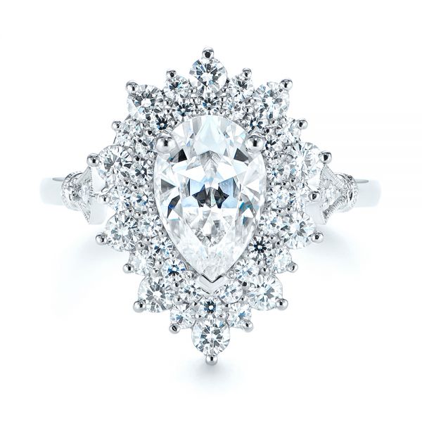  Platinum Double Halo Pear Moissanite Engagement Ring - Top View -  105108