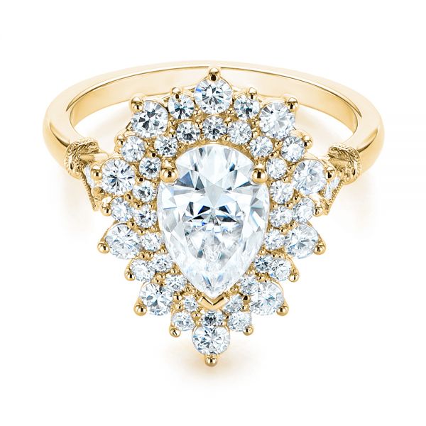 18k Yellow Gold 18k Yellow Gold Double Halo Pear Moissanite Engagement Ring - Flat View - 105108