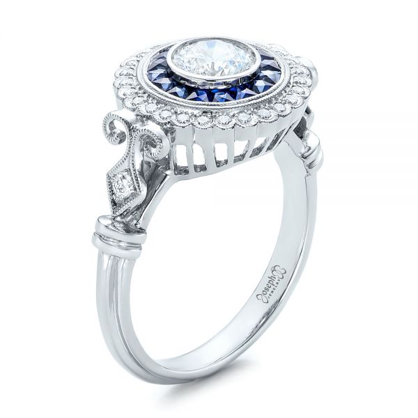 Double Halo Sapphire And Diamond Engagement Ring - Three-Quarter View -  101986