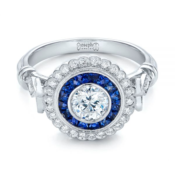 Double Halo Sapphire And Diamond Engagement Ring - Flat View -  101986