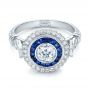 Double Halo Sapphire And Diamond Engagement Ring - Flat View -  101986 - Thumbnail
