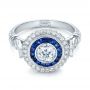 Double Halo Sapphire And Diamond Engagement Ring - Flat View -  101986 - Thumbnail