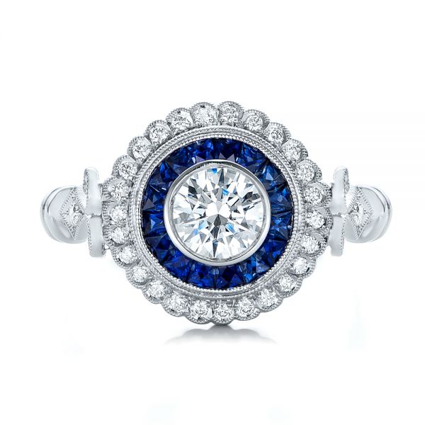 Double Halo Sapphire And Diamond Engagement Ring - Top View -  101986
