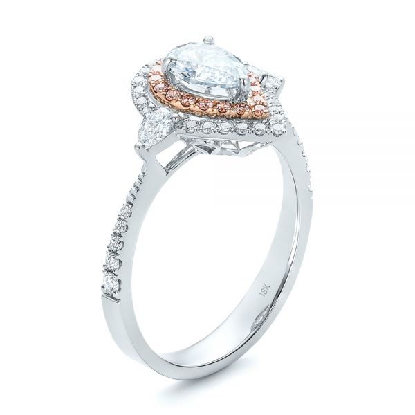  18K Gold And 18k Rose Gold Double Halo White And Fancy Pink Diamond Engagement Ring - Three-Quarter View -  101951