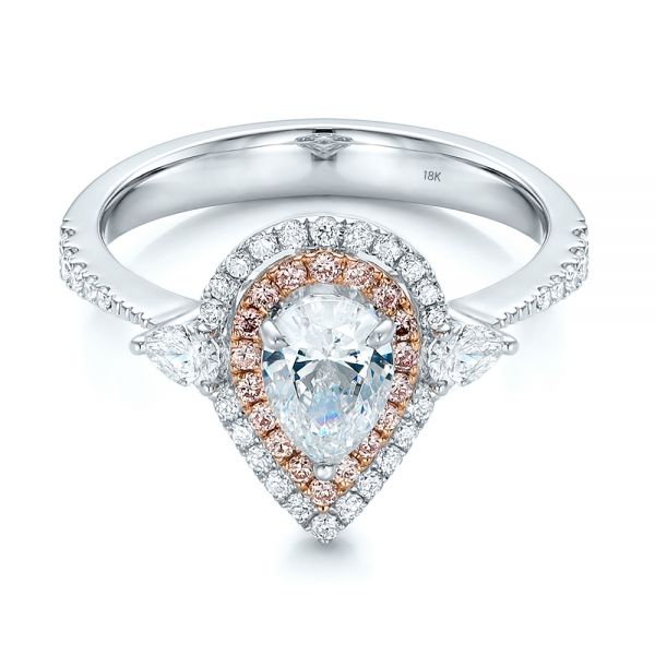  18K Gold And 18k Rose Gold Double Halo White And Fancy Pink Diamond Engagement Ring - Flat View -  101951