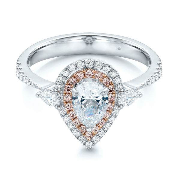  Platinum And 18k Rose Gold Platinum And 18k Rose Gold Double Halo White And Fancy Pink Diamond Engagement Ring - Flat View -  101951