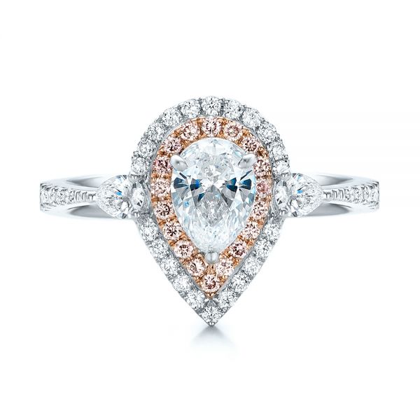  Platinum And 18k Rose Gold Platinum And 18k Rose Gold Double Halo White And Fancy Pink Diamond Engagement Ring - Top View -  101951