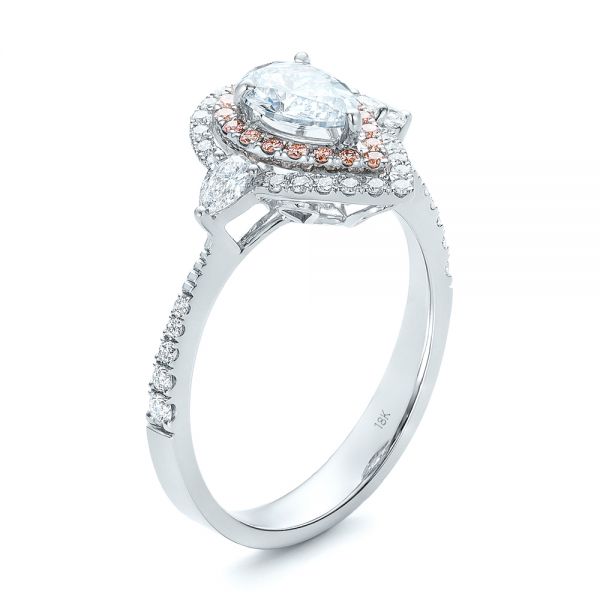  18K Gold And 18k White Gold 18K Gold And 18k White Gold Double Halo White And Fancy Pink Diamond Engagement Ring - Three-Quarter View -  101951