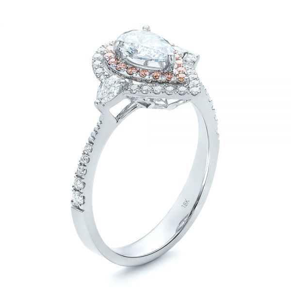 18K Gold And Platinum 18K Gold And Platinum Double Halo White And Fancy Pink Diamond Engagement Ring - Three-Quarter View - 101951